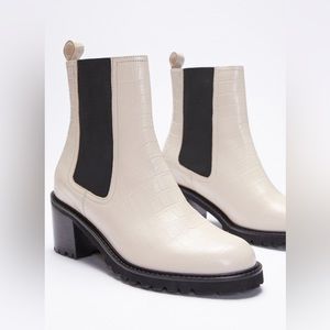 Seychelles Ivory and Black Croc-Embossed Booties